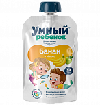 Продукт детского питания для детей старше трех лет, пюре фруктовое яблочно-банановое с гелеобразным продуктом из бурых морских водорослей (ламинарии) "умный ребенок®"/"smart kids®"  90г